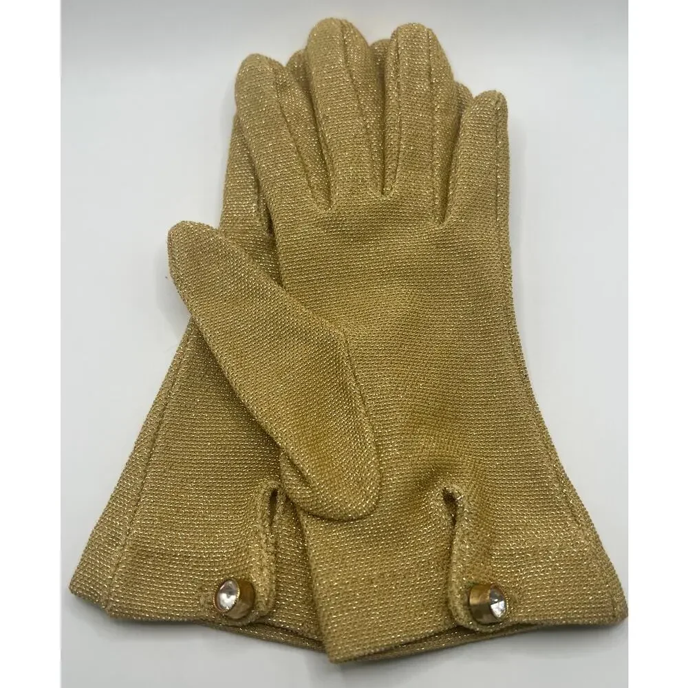 1960's Vintage Rhinestone Gold Tone Shimmery Opera Gloves. S/M Slight Stretch